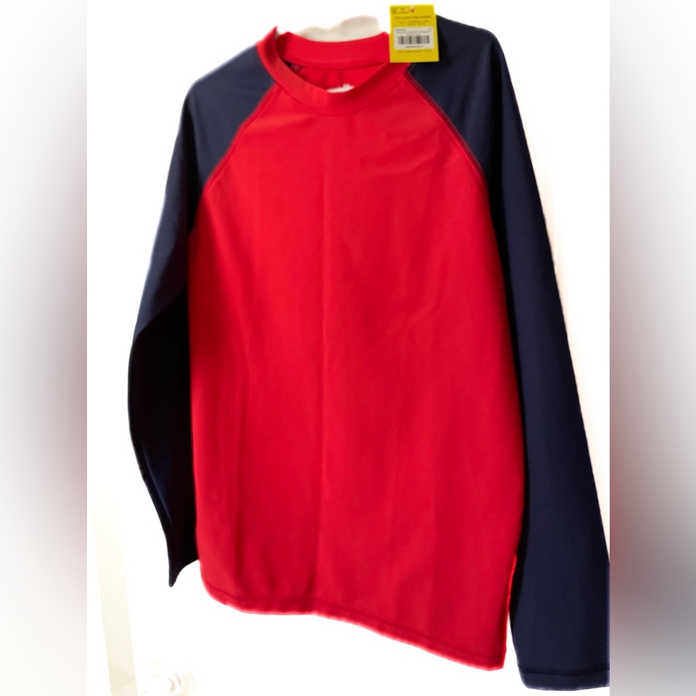Kids Primary Red and Navy Long-Sleeved Baseball Rashguard